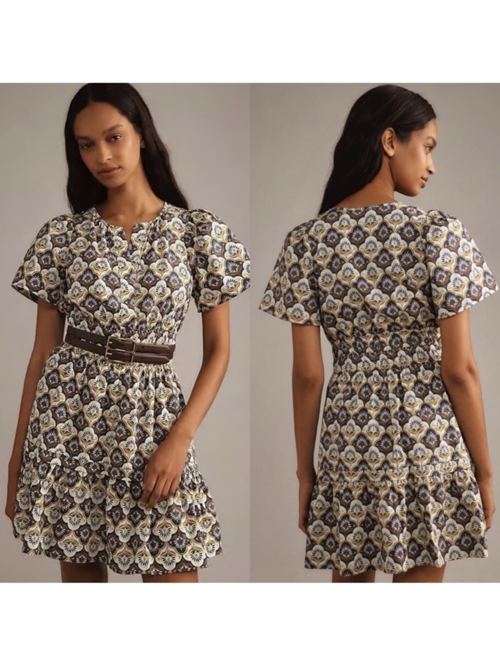 NWT ANTHROPOLOGIE THE SOMERSET MINI DRESS XS KHAKI